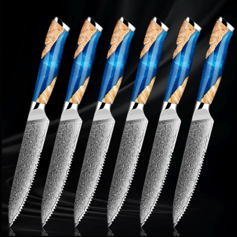 Steak Knife Set 6-Piece - Japanese VG10 Steel Blades, 5-Inch Premium Serrated