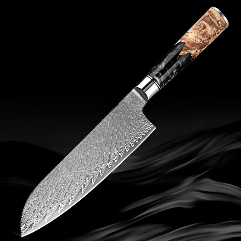 Black Walnut Santoku Knife 7'' - Professional Damascus Steel Kitchen Knife