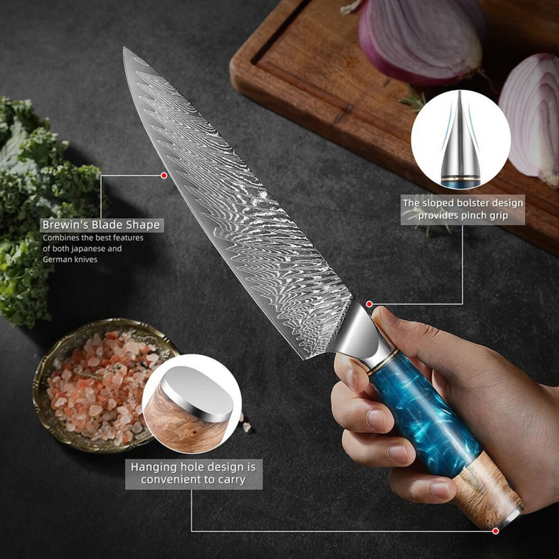 Blue Sandstone - 5 Piece - Damascus VG10 Santoku Chef Knife Set