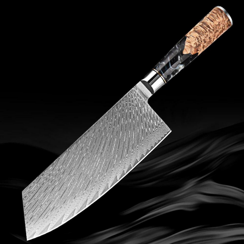 Black Walnut Cleaver Knife 7'' - Professional Damascus Steel Kitchen Knife