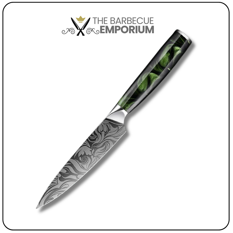 Green Forest Utility Knife 5'' - Damascus Laser Pattern, Super Sharp All-Purpose Kitchen Knife for Slicing and Mincing