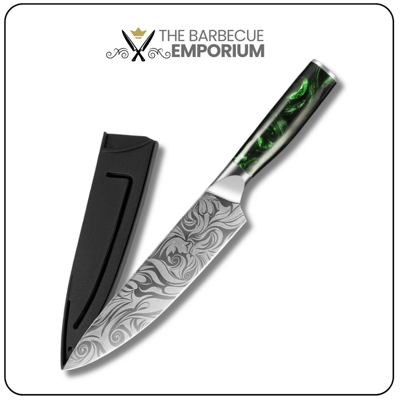 Green Forest 8-Inch Chef Knife - Sharp Stainless Steel Bbq Knife with Green Resin Handle