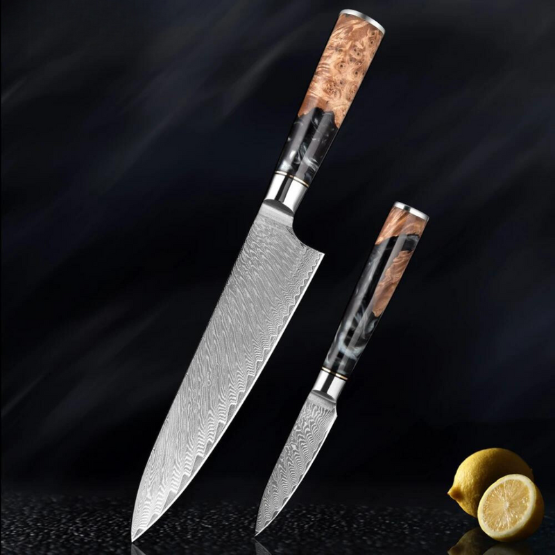 Black Walnut - 9 Piece - Damascus Steel Kitchen Knives Set