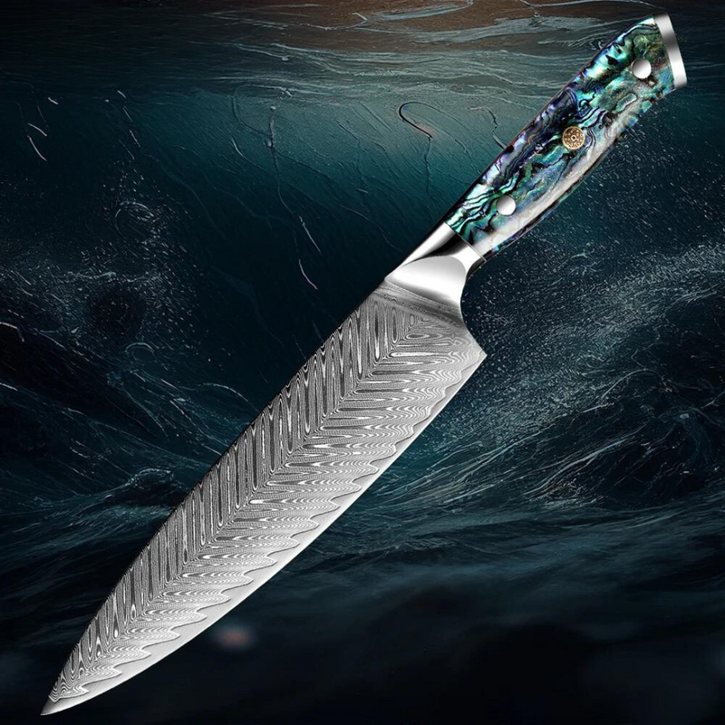 Sapphire Chef Knife 8'' - Professional VG10 Japanese Damascus Steel Sharp Cleaver with Abalone Shell Handle