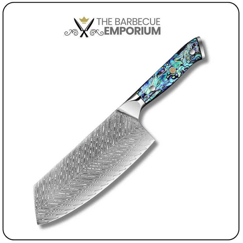 Sapphire Cleaver Knife 7'' - Professional Japanese VG10 Damascus Steel with Abalone Shell Acrylic Handle