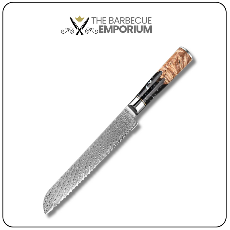 Black Walnut Bread Knife 8'' - Professional Damascus Steel Kitchen Knife