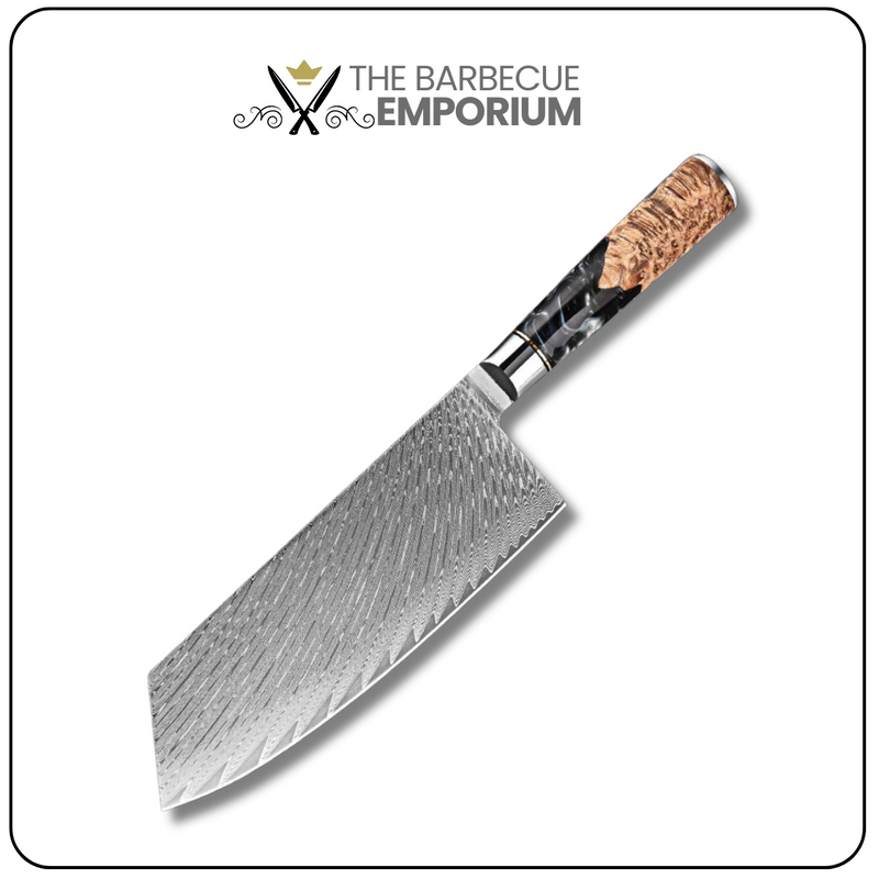 Black Walnut Cleaver Knife 7'' - Professional Damascus Steel Kitchen Knife