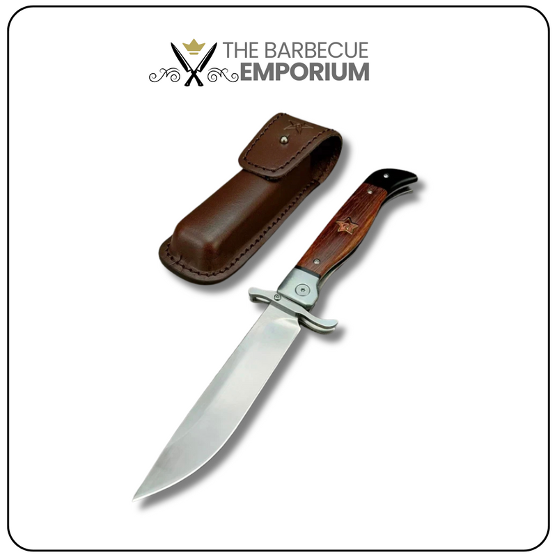 Russian Style NKVD BBQ Knife - 440C Blade, Wood Handle, Leather Sheath