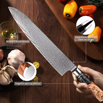 Black Walnut Chef Knife 9.5'' - Professional Damascus Steel Kitchen Knife