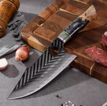 Special Damascus Butcher Knife 6.8'' - Resin & Wood Handle - for Versatile Cutting