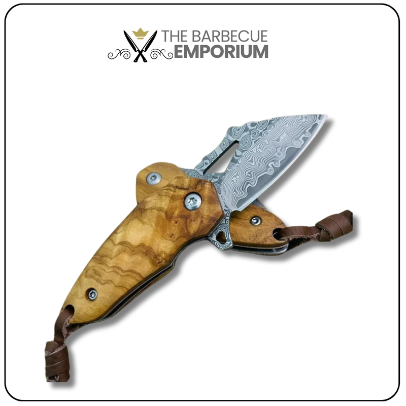 Light Brown Folding Damascus Steel Mini Kitchen Knife - High Hardness, Portable