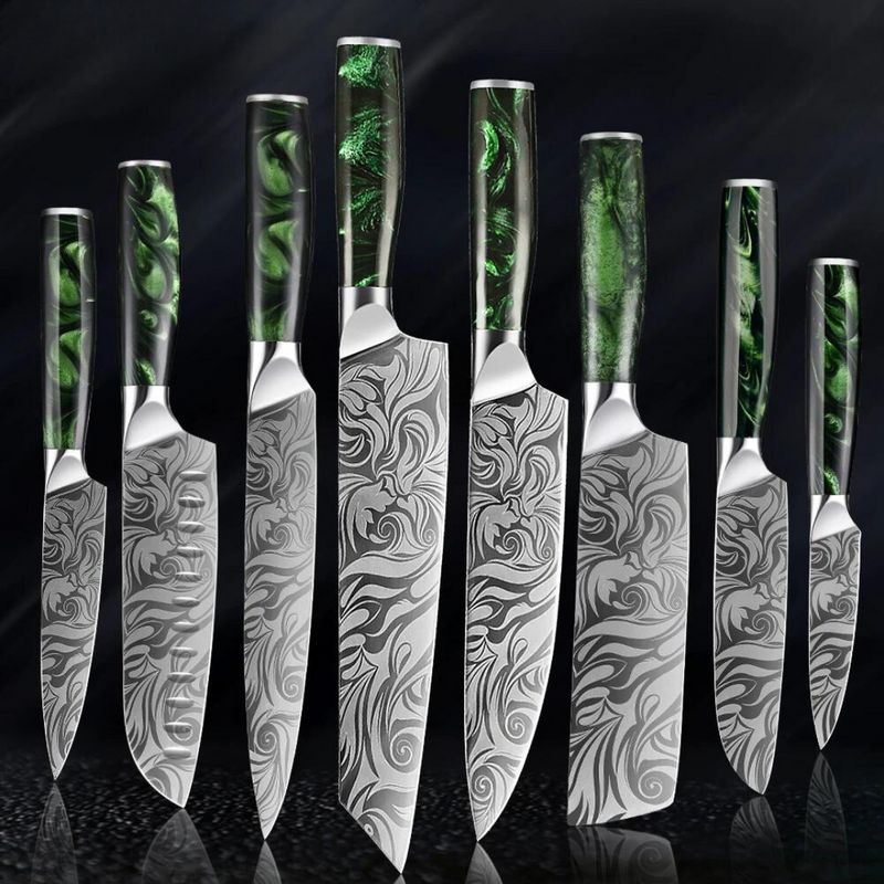 Luxury Damascus Pattern Chef Knife Set - for Kitchen and BBQ