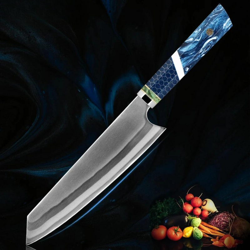 Blue Ocean T-Head Chef's Knife - Professional Kitchen Knife with Wood and Blue Resin Handle