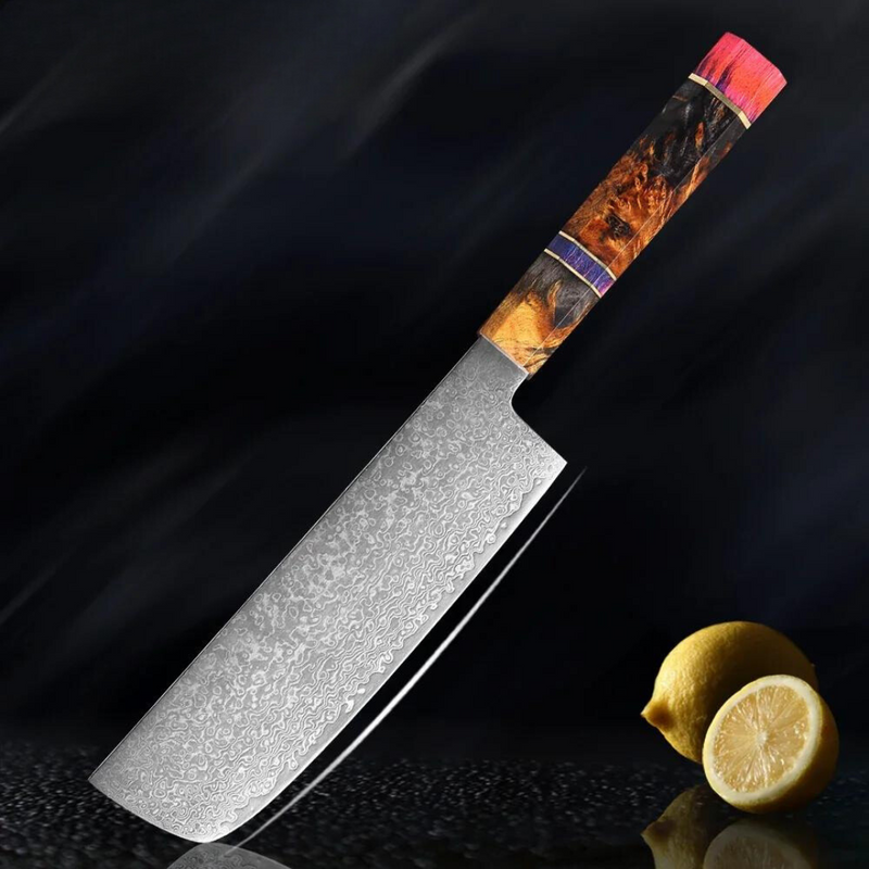 7" Damascus Nakiri Knife - Stainless Steel Butcher Cleaver with Octagonal Handle