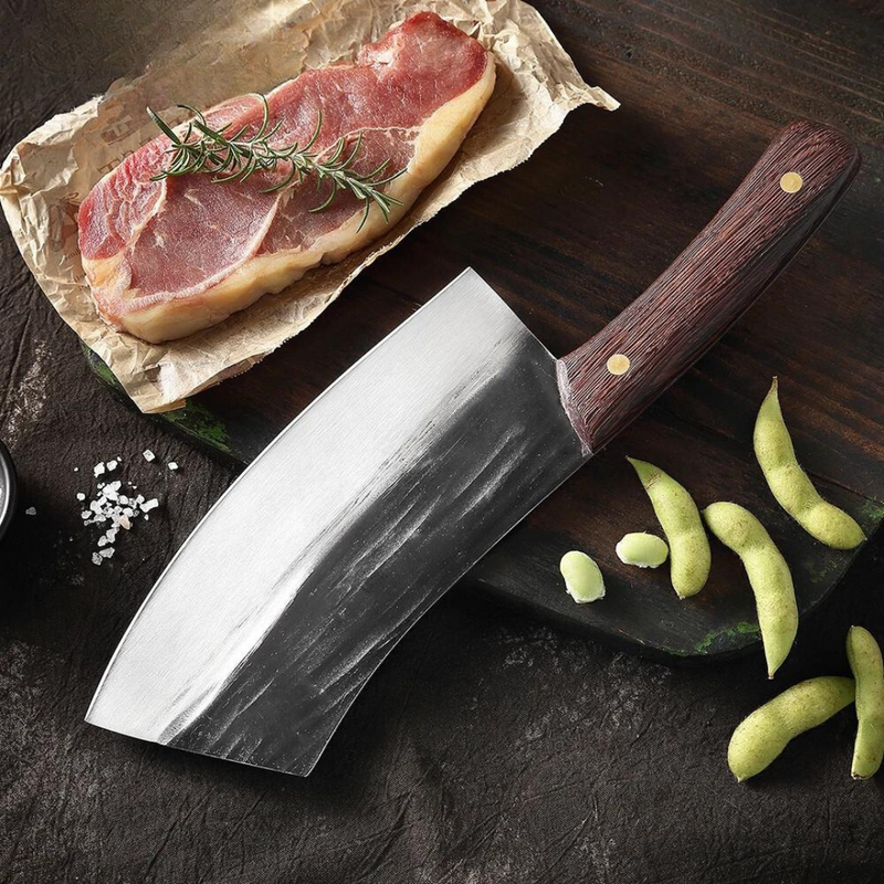 Handmade Cleaver Chef Knife - 5CR15 High Carbon Steel Meat Chopper, Forged Knife for Bone Chopping and Kitchen Slicing