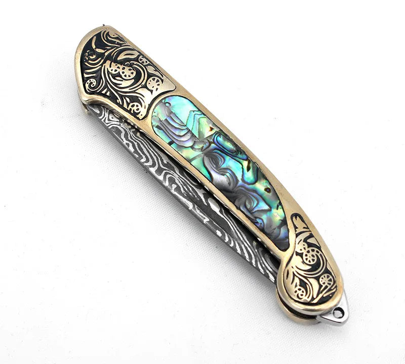 Exquisite Folding Knife - Damascus Steel Blade, Portable Kitchen Knife