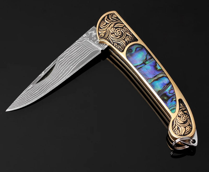 Exquisite Folding Knife - Damascus Steel Blade, Portable Kitchen Knife