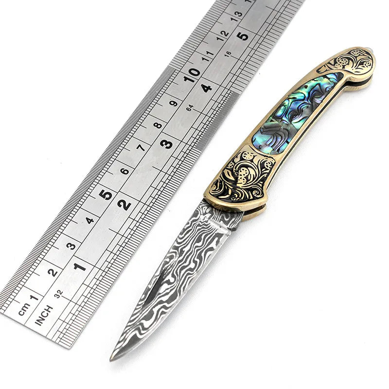 Exquisite Folding Knife - Damascus Steel Blade, Portable Kitchen Knife