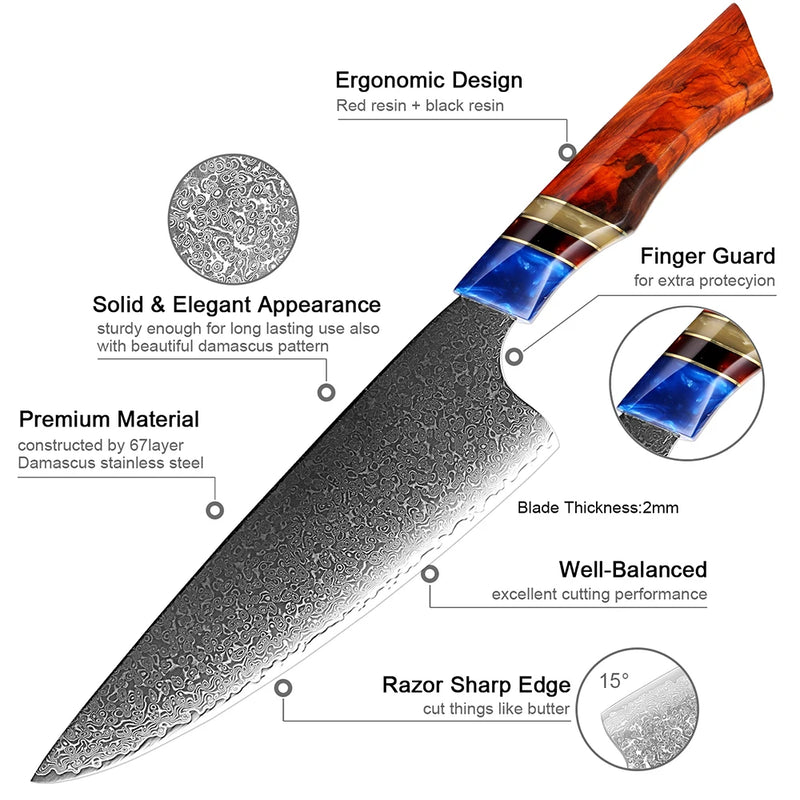 Royal Handmade Damascus Cleaver Chef Knife with Sheath - VG-10 67-Layer Damascus Steel