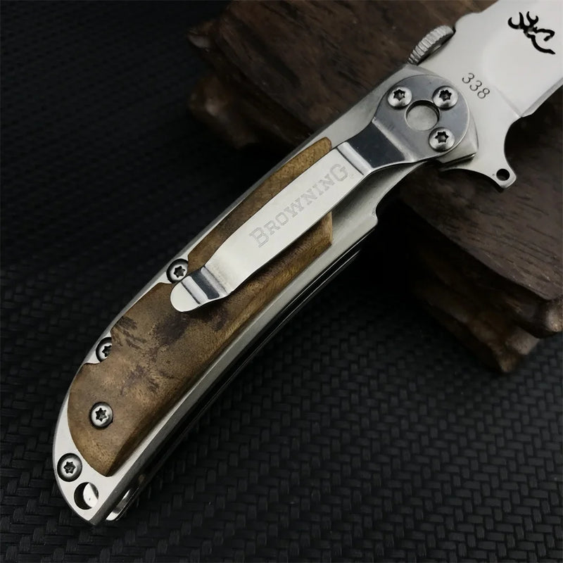 High-Quality Folding BBQ Knife - 440C Blade, Wood Handle, Portable Cutting Tool for Grilling