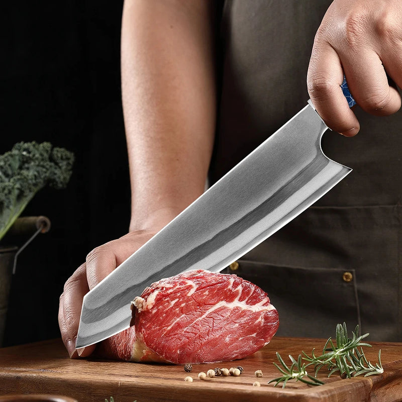 Blue Ocean T-Head Chef's Knife - Professional Kitchen Knife with Wood and Blue Resin Handle