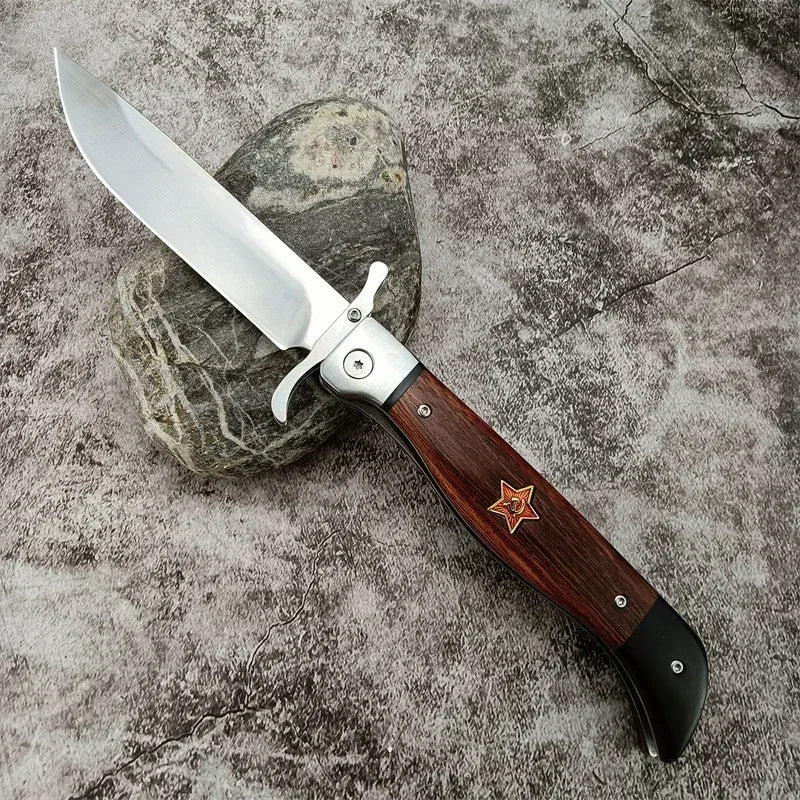 Russian Style NKVD BBQ Knife - 440C Blade, Wood Handle, Leather Sheath