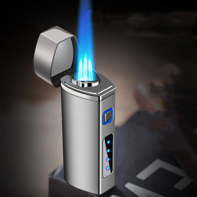 Metal Outdoor USB Lighter - Windproof, Turbo Three Torch, Blue Flame Jet"