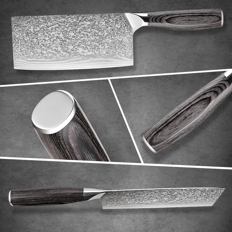 Professional Chinese Cleaver Knife - Damascus Steel Vegetable and Meat Cleaver for Kitchen Chefs