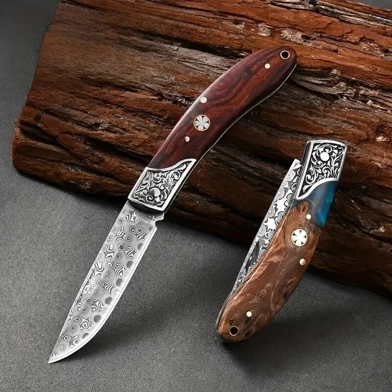 1/2pc Sourwood Handle Folding Knife - High Quality EDC Kitchen Utility Knife