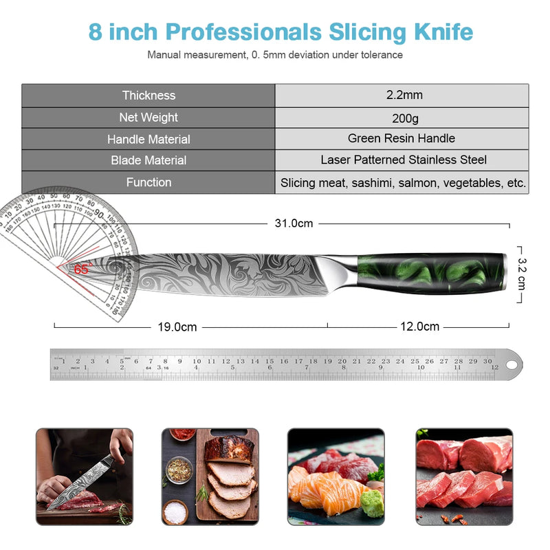 Premium Brisket Slicing Knife 8-Inch - Butcher Cleaver for Meat Trimming and BBQ