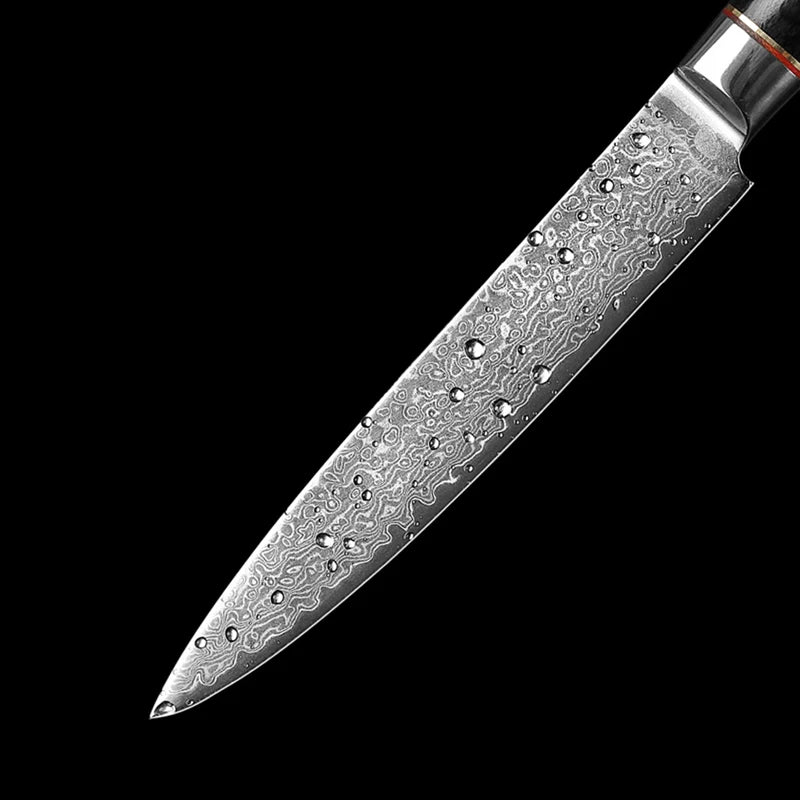 Utility Knife with Black Handle - Damascus Steel Multi-Functional Sharp Kitchen Knife for Cutting Vegetables and Meat