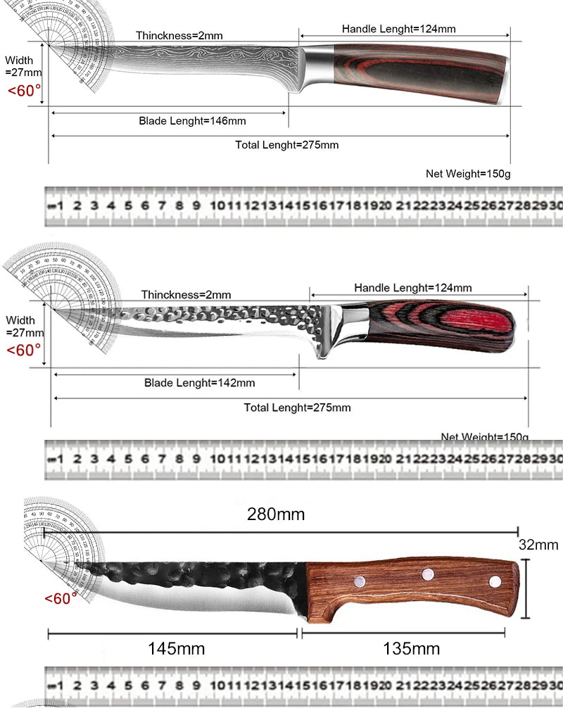 3-Piece Hand Forged Slaughtering Knife Set - Kitchen and Barbecue