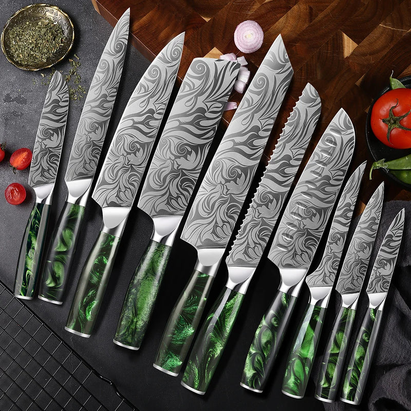 Luxury Damascus Pattern Chef Knife Set - for Kitchen and BBQ