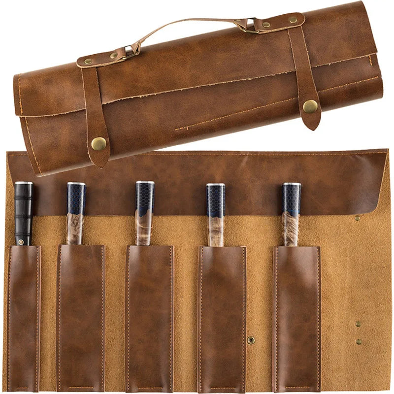 Leather chef knife roll - professional knife storage