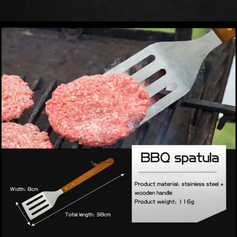 BBQ Grill Tools Set - Barbecue Utensils Kit with Spatula, Forks, Tongs, Skewers, Cleaning Brush in Storage Case for Camping and Picnics