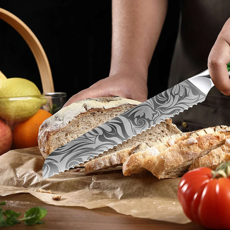 Serrated Bread Knife 8-Inch - Professional Ultra Sharp Kitchen Knife with Ergonomic Handle for Slicing Bread, Cake, and Bagels