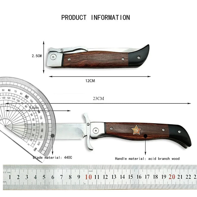 Russian Style NKVD BBQ Knife - 440C Blade, Wood Handle, Leather Sheath