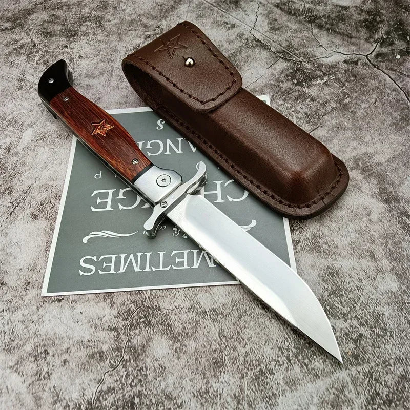 Russian Style NKVD BBQ Knife - 440C Blade, Wood Handle, Leather Sheath