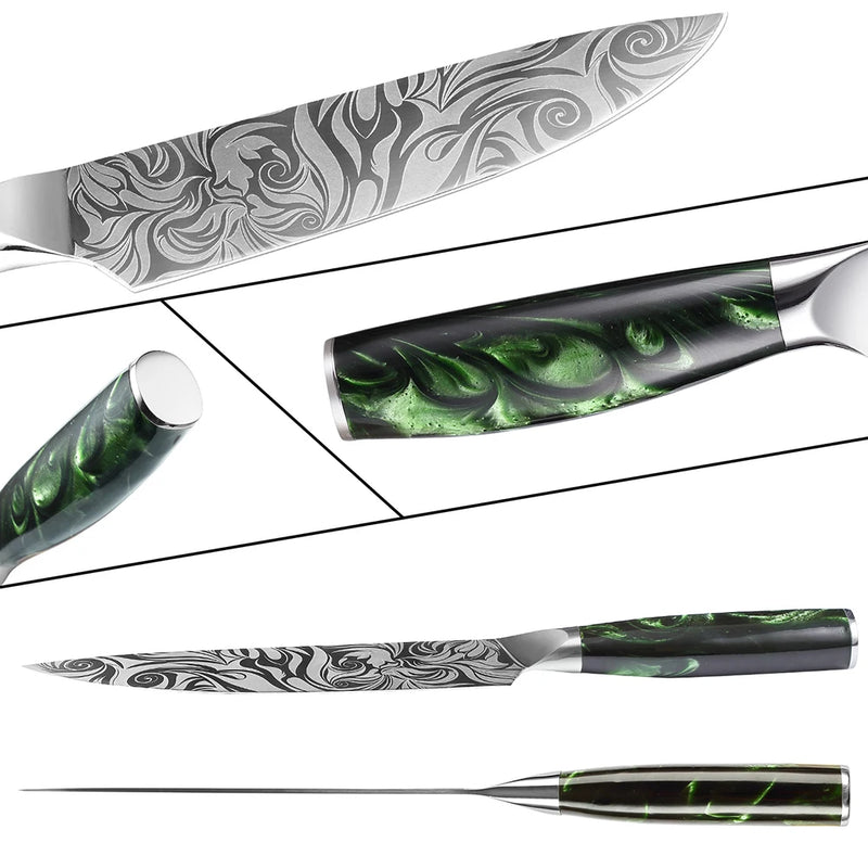 Green Forest 8-Inch Chef Knife - Sharp Stainless Steel Bbq Knife with Green Resin Handle