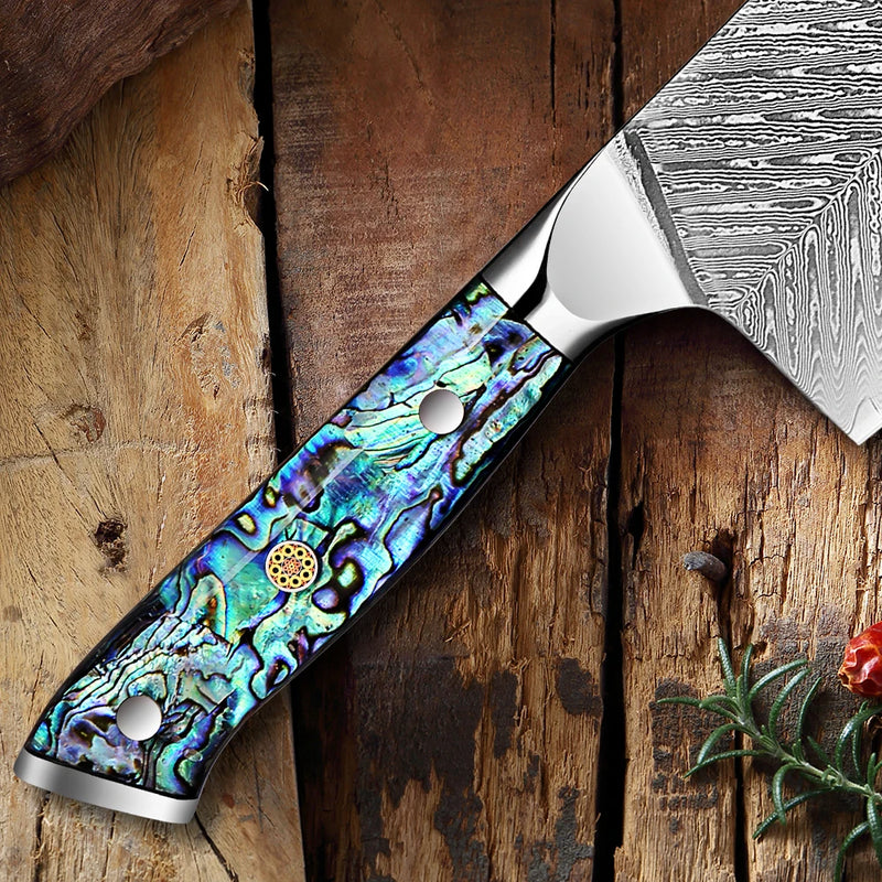 Sapphire Cleaver Knife 7'' - Professional Japanese VG10 Damascus Steel with Abalone Shell Acrylic Handle