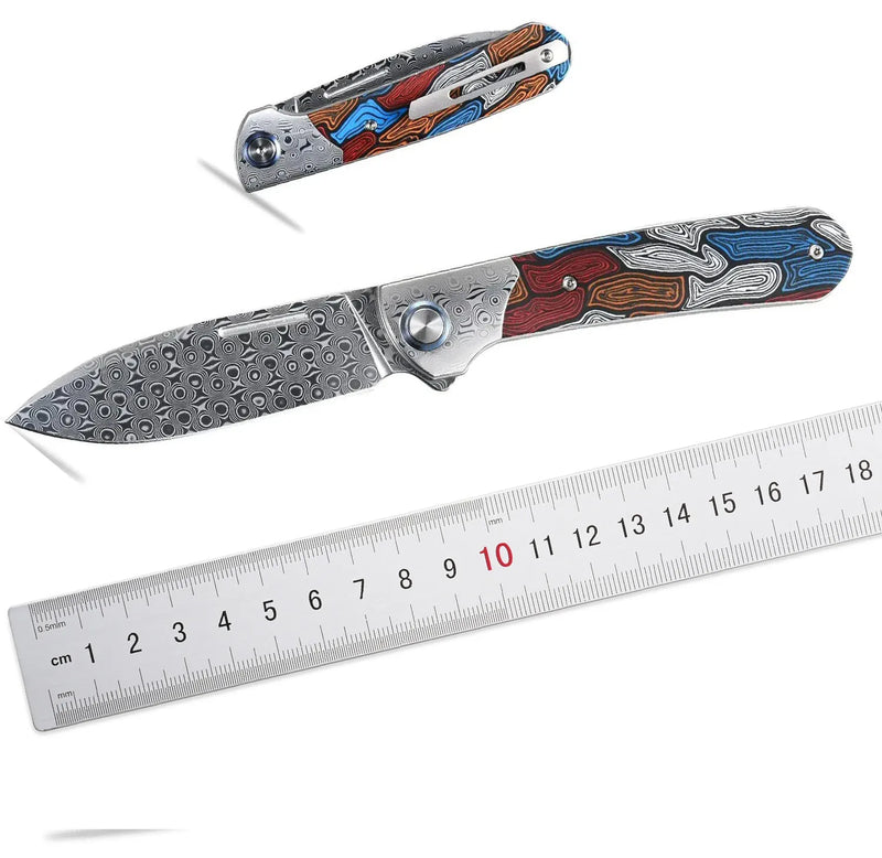 Colorful Damascus Steel Folding Knife - G10 Handle, Your Essential EDC Pocket Knife