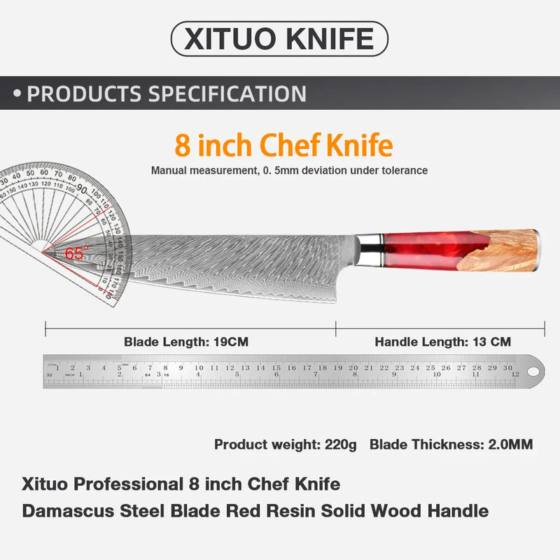 Red Walnut 8'' Super Sharp Chef Knife - 67-Layer Damascus Steel for Meat Cleaving