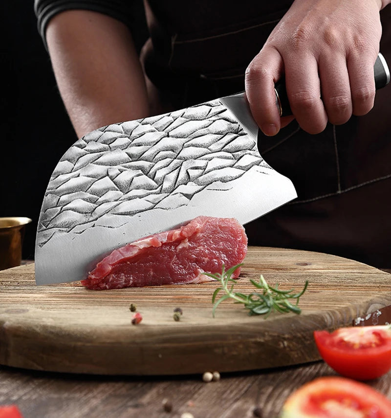 Hammer Pattern Hand-Forged Kitchen Knife - Dual-Purpose Vegetable Chopper and Multifunctional Kitchen Utensil