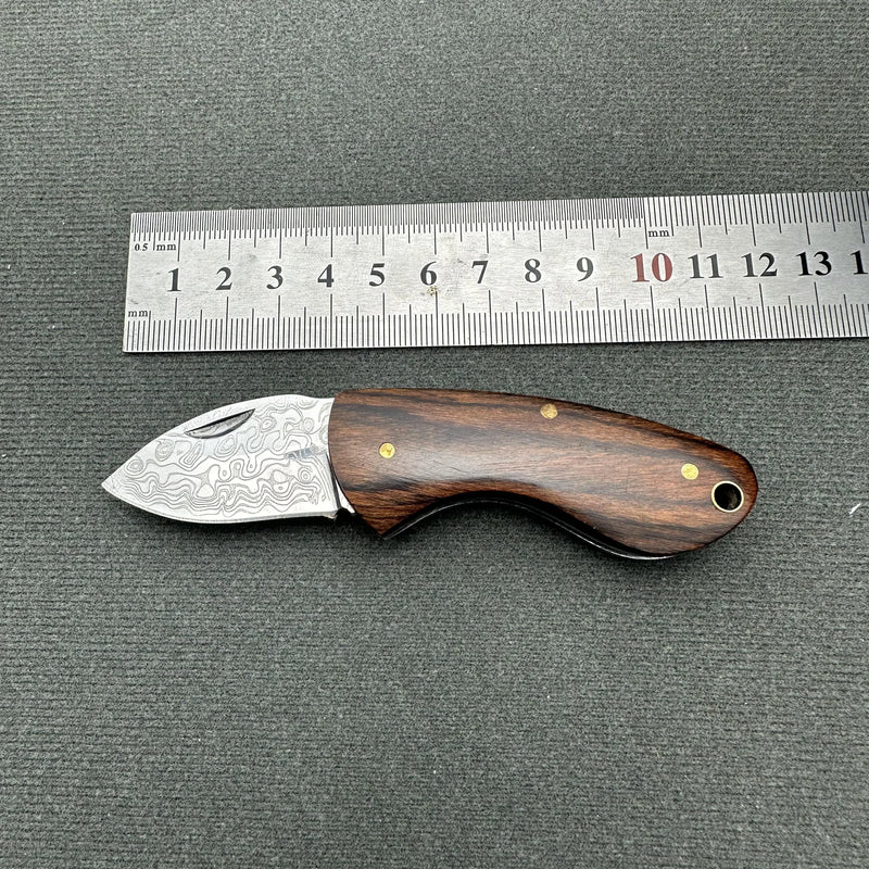 Handmade Mini EDC Knife - Laser Damascus, Rosewood Handle