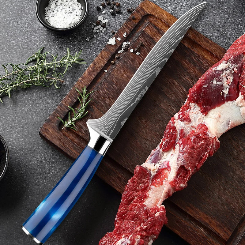 Blue 6-Inch Boning Knife - High-Quality Stainless Steel for Meat, Fish, and Bone