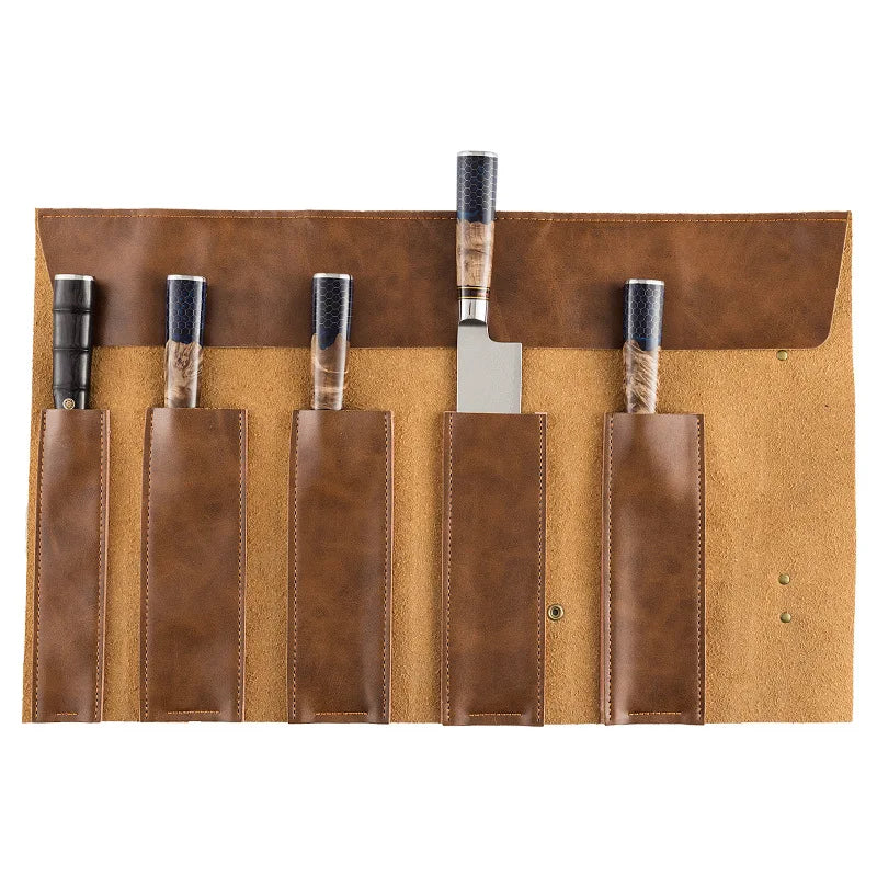 Leather chef knife roll - professional knife storage