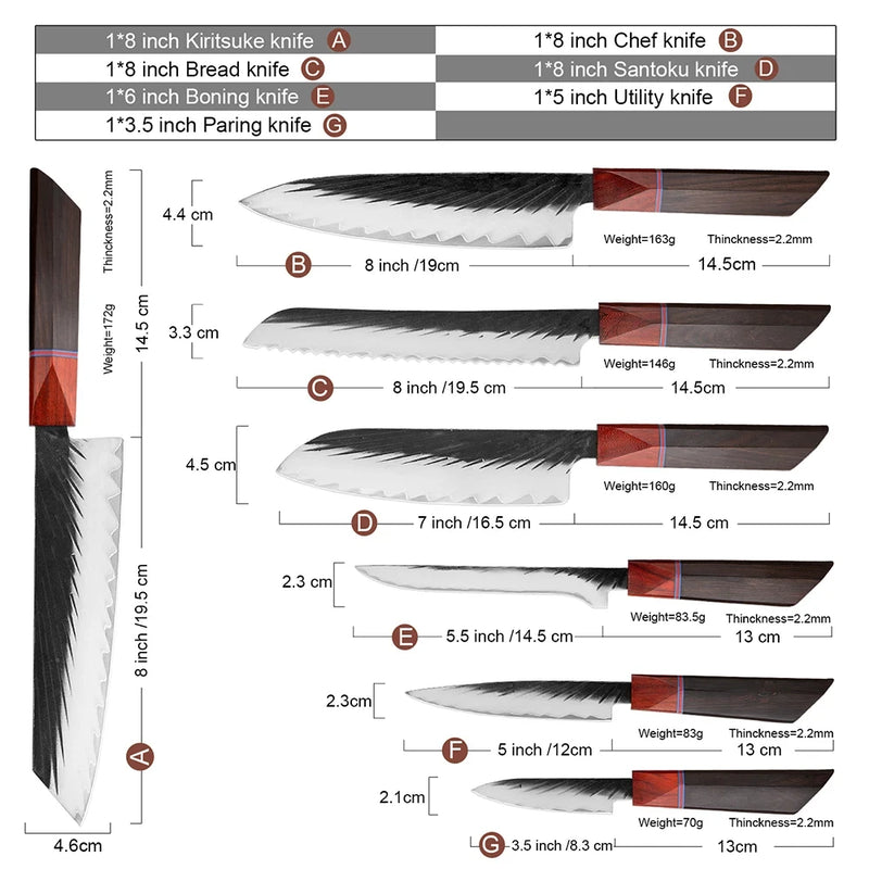 7-Piece Japanese Chef Knife Set - For Professional Food Preparation