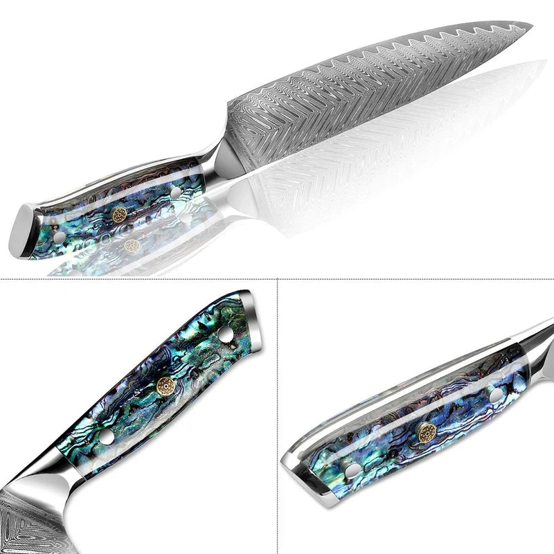 Sapphire Chef Knife 8'' - Professional VG10 Japanese Damascus Steel Sharp Cleaver with Abalone Shell Handle