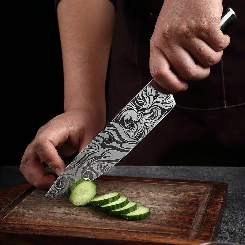 Green Forest 8-Inch Chef Knife - Sharp Stainless Steel Bbq Knife with Green Resin Handle