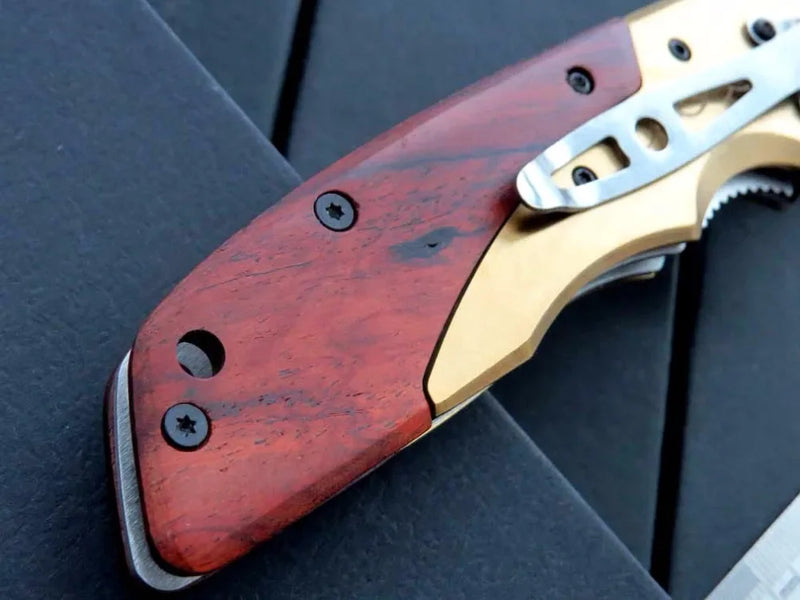 Wood Handle Folding Knife - 8CR13MOV Blade with Wood Handle, Suitable for Kitchen Use